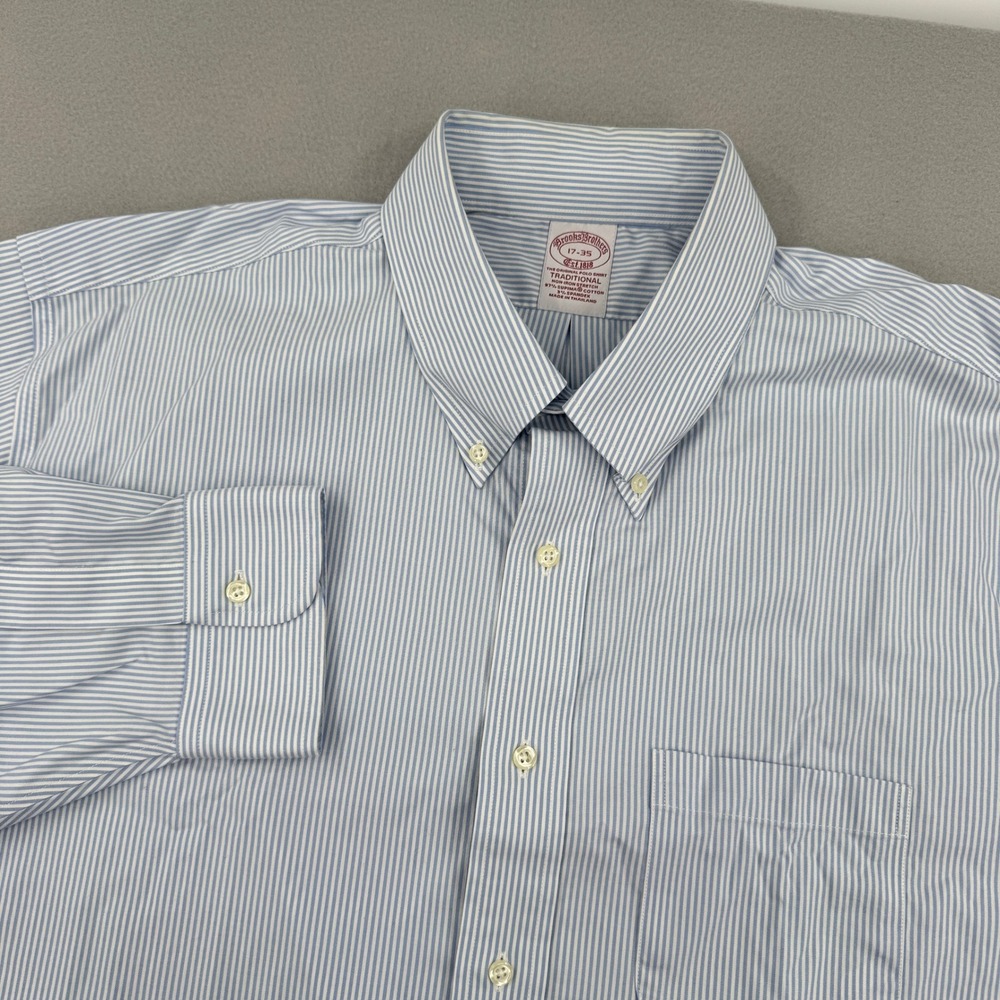 Brooks Brothers Traditional Fit Long Sleeve Dress Shirt Men's 17-35 Blue Striped